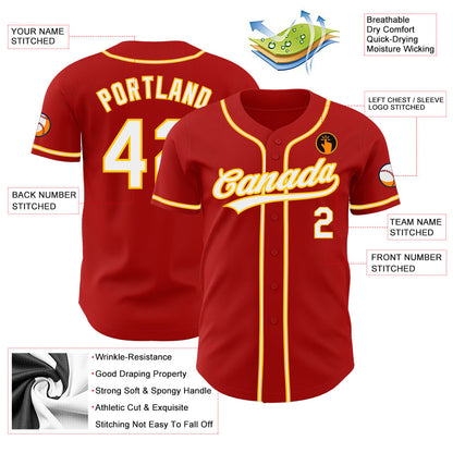 Custom Red White-Gold Authentic Baseball Jersey - Sky-Custom