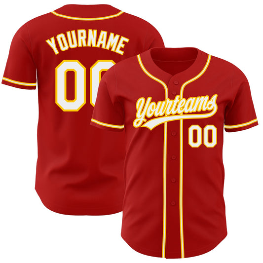 Custom Red White-Gold Authentic Baseball Jersey - Sky-Custom