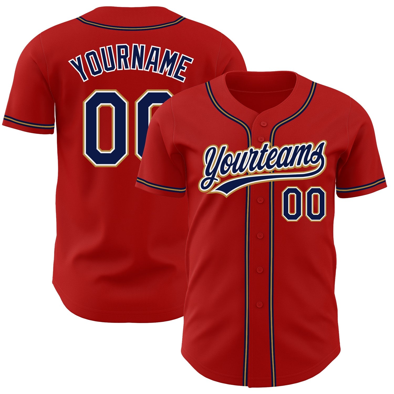 Custom Red Navy-Old Gold Authentic Baseball Jersey - Sky-Custom