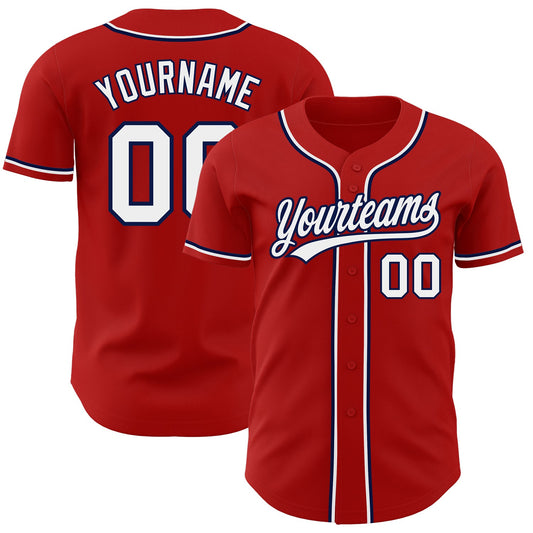 Custom Red White-Navy Authentic Baseball Jersey - Sky-Custom