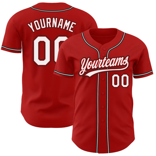Custom Red White-Black Authentic Baseball Jersey - Sky-Custom