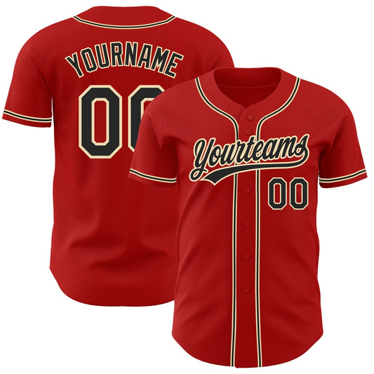 Custom Red Black-City Cream Authentic Baseball Jersey - Sky-Custom