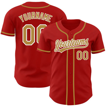 Custom Red Old Gold-White Authentic Baseball Jersey - Sky-Custom