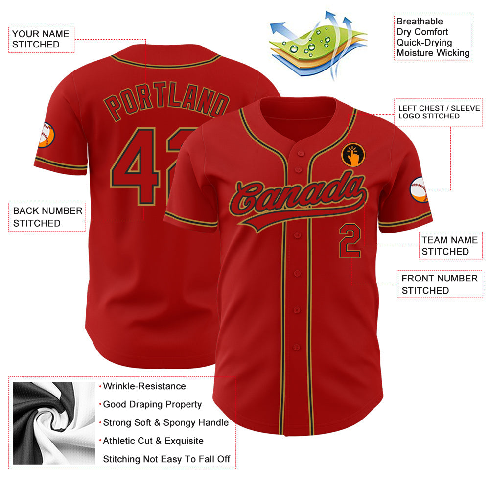 Custom Red Red Black-Old Gold Authentic Baseball Jersey - Sky-Custom