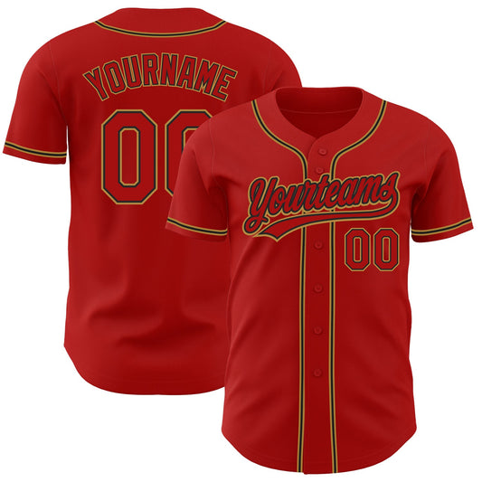 Custom Red Red Black-Old Gold Authentic Baseball Jersey - Sky-Custom