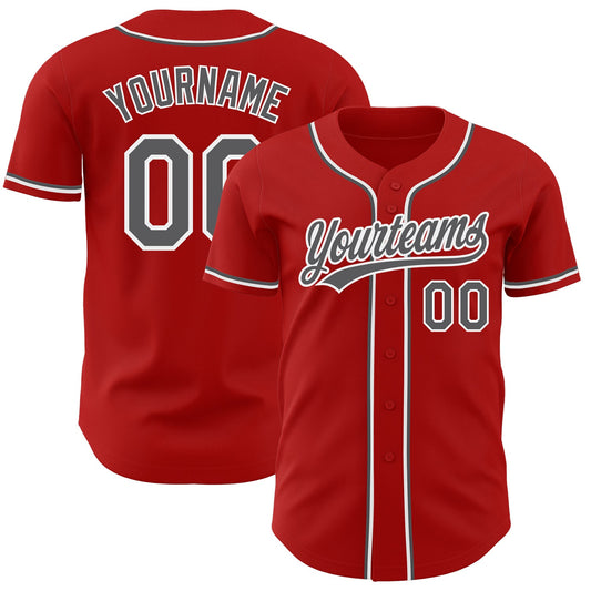 Custom Red Steel Gray-White Authentic Baseball Jersey - Sky-Custom