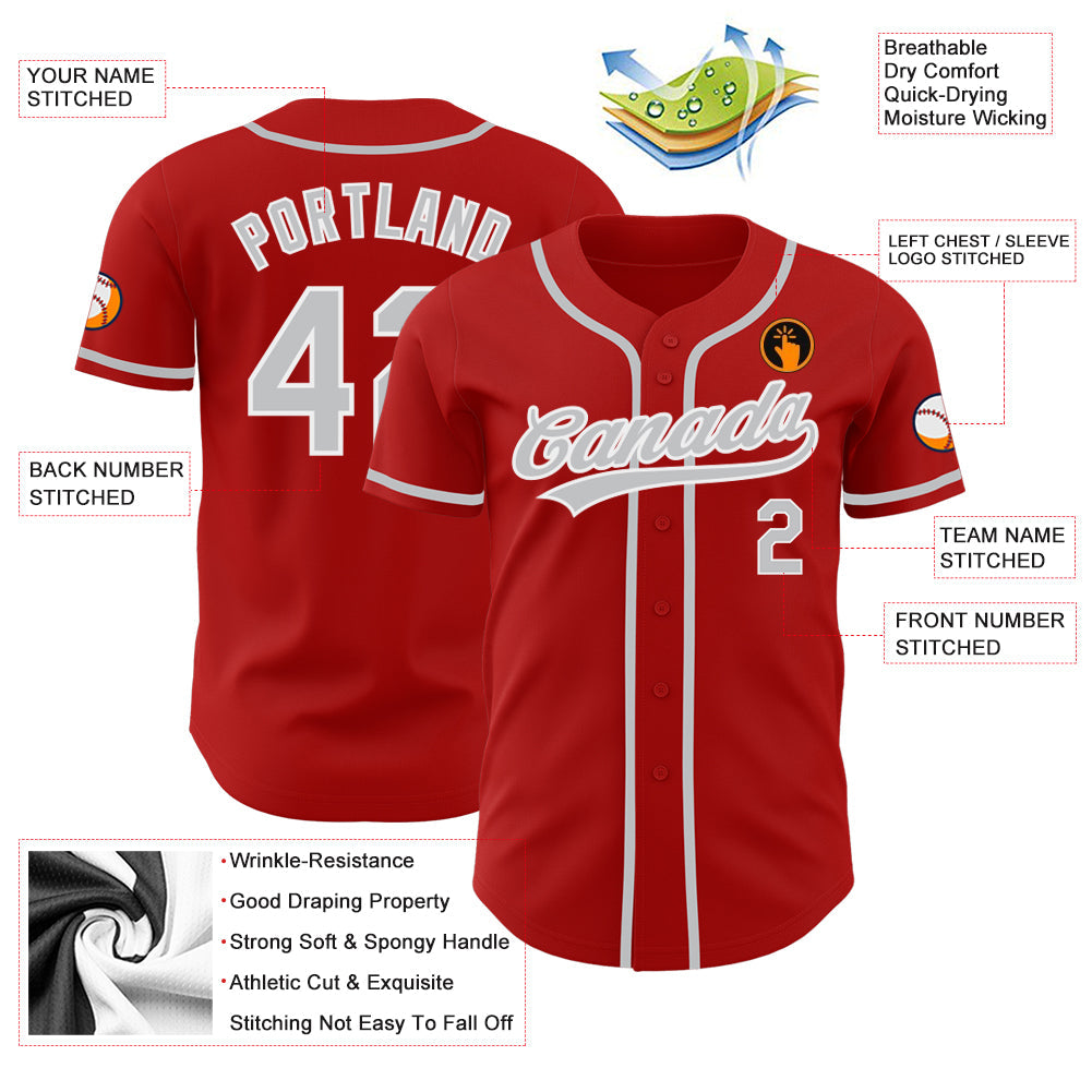 Custom Red Gray-White Authentic Baseball Jersey - Sky-Custom