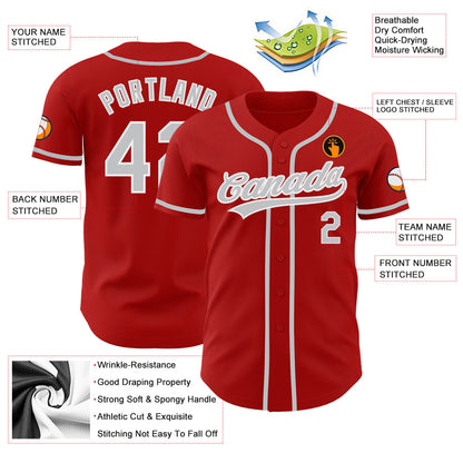 Custom Red Gray-White Authentic Baseball Jersey - Sky-Custom