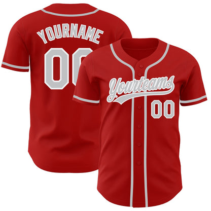Custom Red Gray-White Authentic Baseball Jersey - Sky-Custom