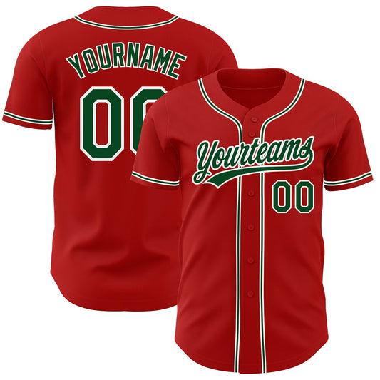 Custom Red Green-White Authentic Baseball Jersey - Sky-Custom