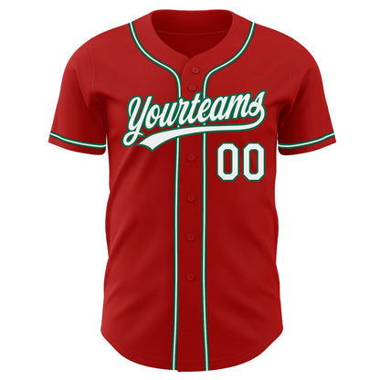 Custom Red White-Kelly Green Authentic Baseball Jersey - Sky-Custom
