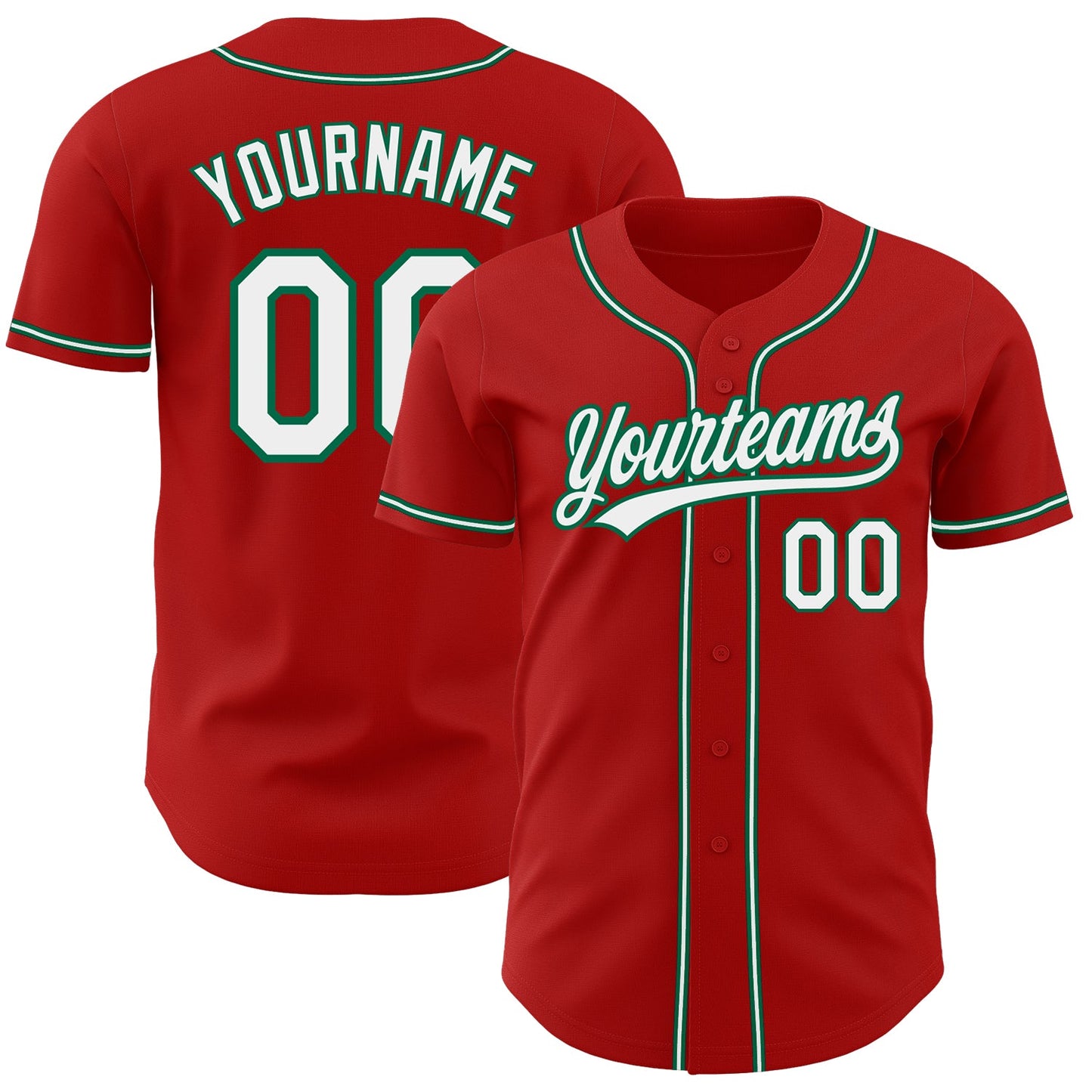 Custom Red White-Kelly Green Authentic Baseball Jersey - Sky-Custom