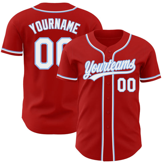 Custom Red White-Light Blue Authentic Baseball Jersey - Sky-Custom
