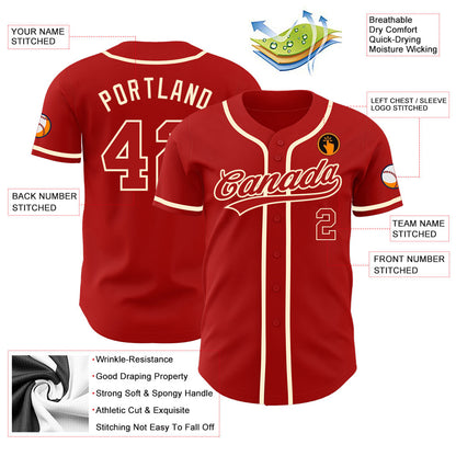 Custom Red Red-Cream Authentic Baseball Jersey - Sky-Custom