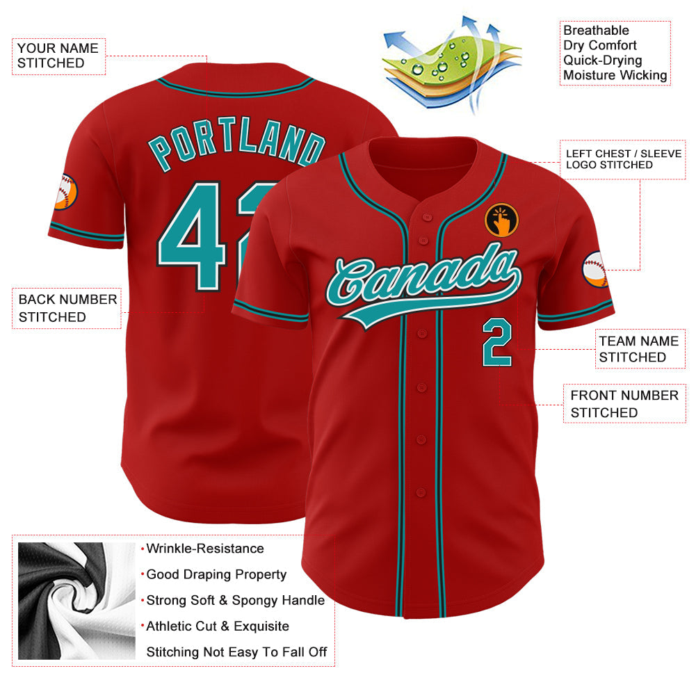 Custom Red Teal-Black Authentic Baseball Jersey - Sky-Custom
