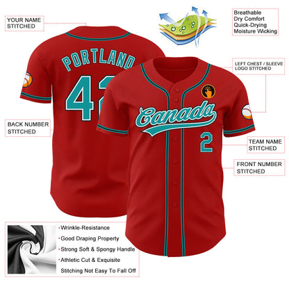 Custom Red Teal-Black Authentic Baseball Jersey - Sky-Custom