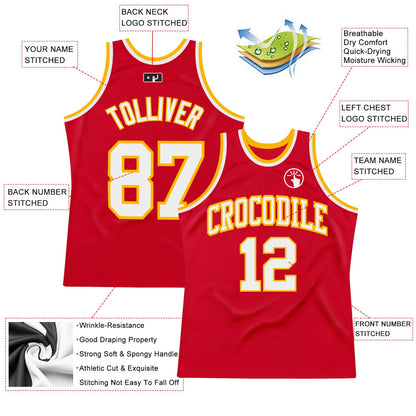 Custom Red White-Gold Authentic Throwback Basketball Jersey - Sky-Custom