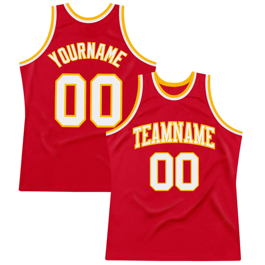 Custom Red White-Gold Authentic Throwback Basketball Jersey - Sky-Custom