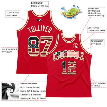 Custom Red Vintage USA Flag-Cream Authentic Throwback Basketball Jersey - Sky-Custom
