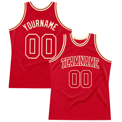 Custom Red Red-Cream Authentic Throwback Basketball Jersey - Sky-Custom