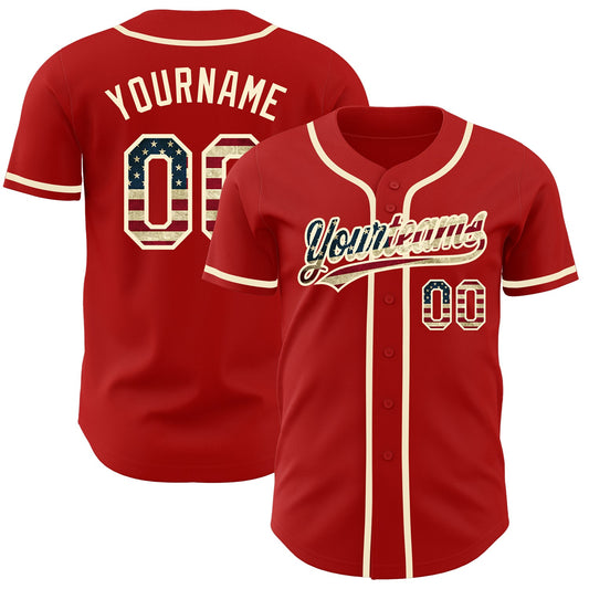Custom Red Vintage USA Flag-Cream Authentic Baseball Jersey - Sky-Custom