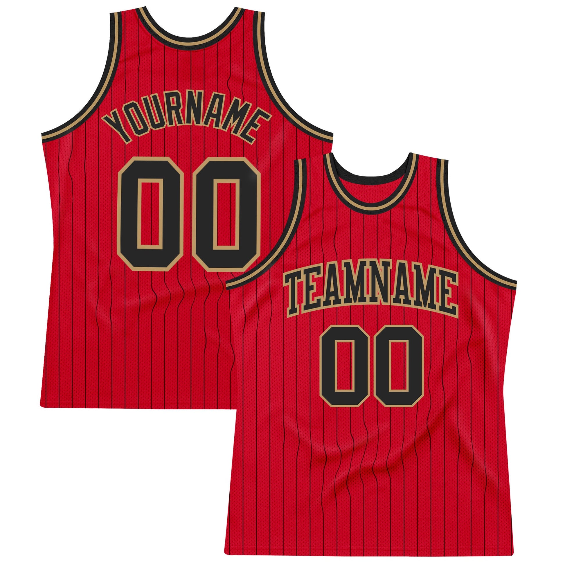 Custom Red Black Pinstripe Black-Old Gold Authentic Basketball Jersey - Sky-Custom