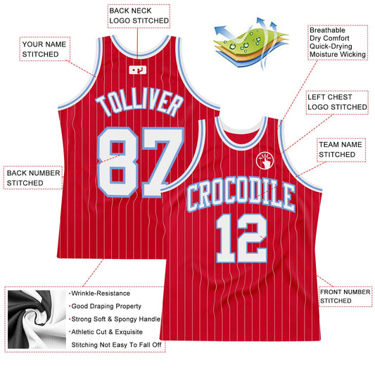 Custom Red White Pinstripe White-Light Blue Authentic Basketball Jersey - Sky-Custom