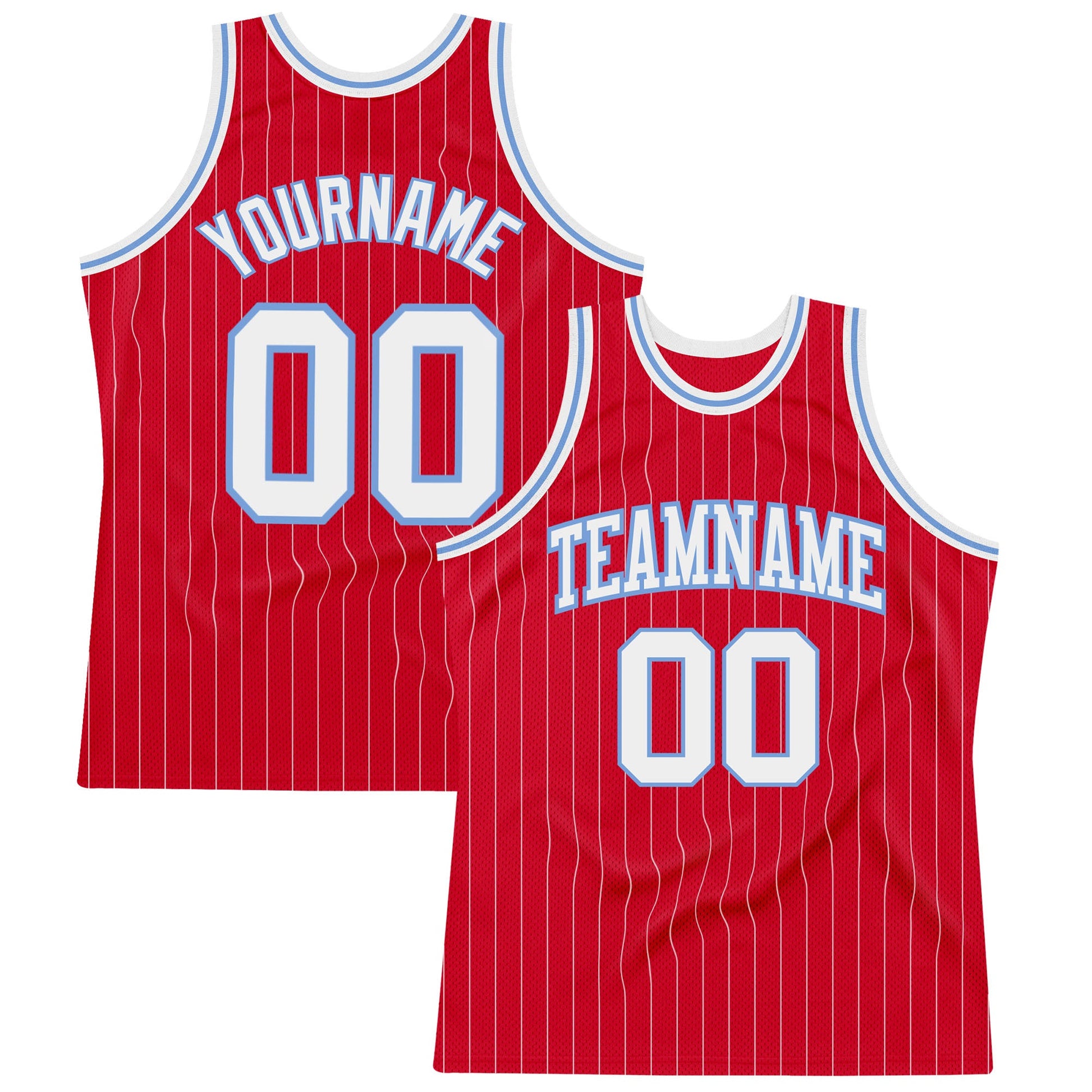 Custom Red White Pinstripe White-Light Blue Authentic Basketball Jersey - Sky-Custom