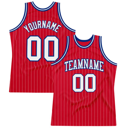 Custom Red White Pinstripe White-Royal Authentic Basketball Jersey - Sky-Custom