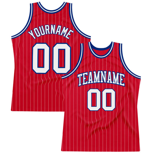 Custom Red White Pinstripe White-Royal Authentic Basketball Jersey - Sky-Custom