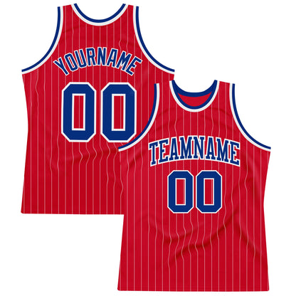 Custom Red White Pinstripe Royal-White Authentic Basketball Jersey - Sky-Custom