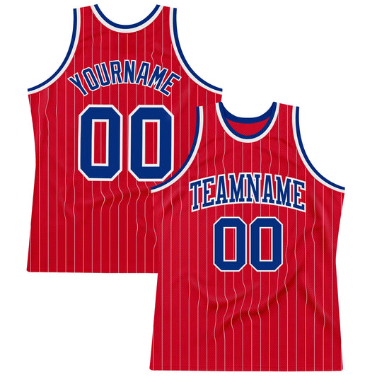 Custom Red White Pinstripe Royal-White Authentic Basketball Jersey - Sky-Custom