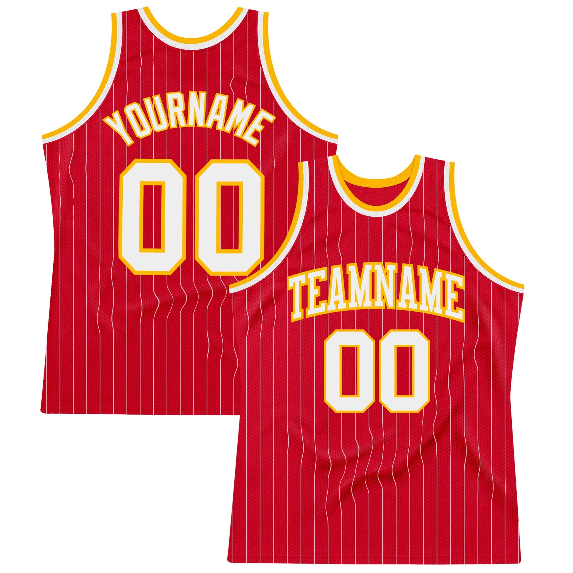 Custom Red White Pinstripe White-Gold Authentic Basketball Jersey - Sky-Custom