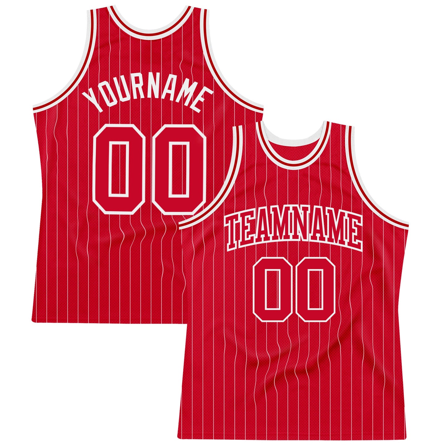 Custom Red White Pinstripe Red-White Authentic Basketball Jersey - Sky-Custom