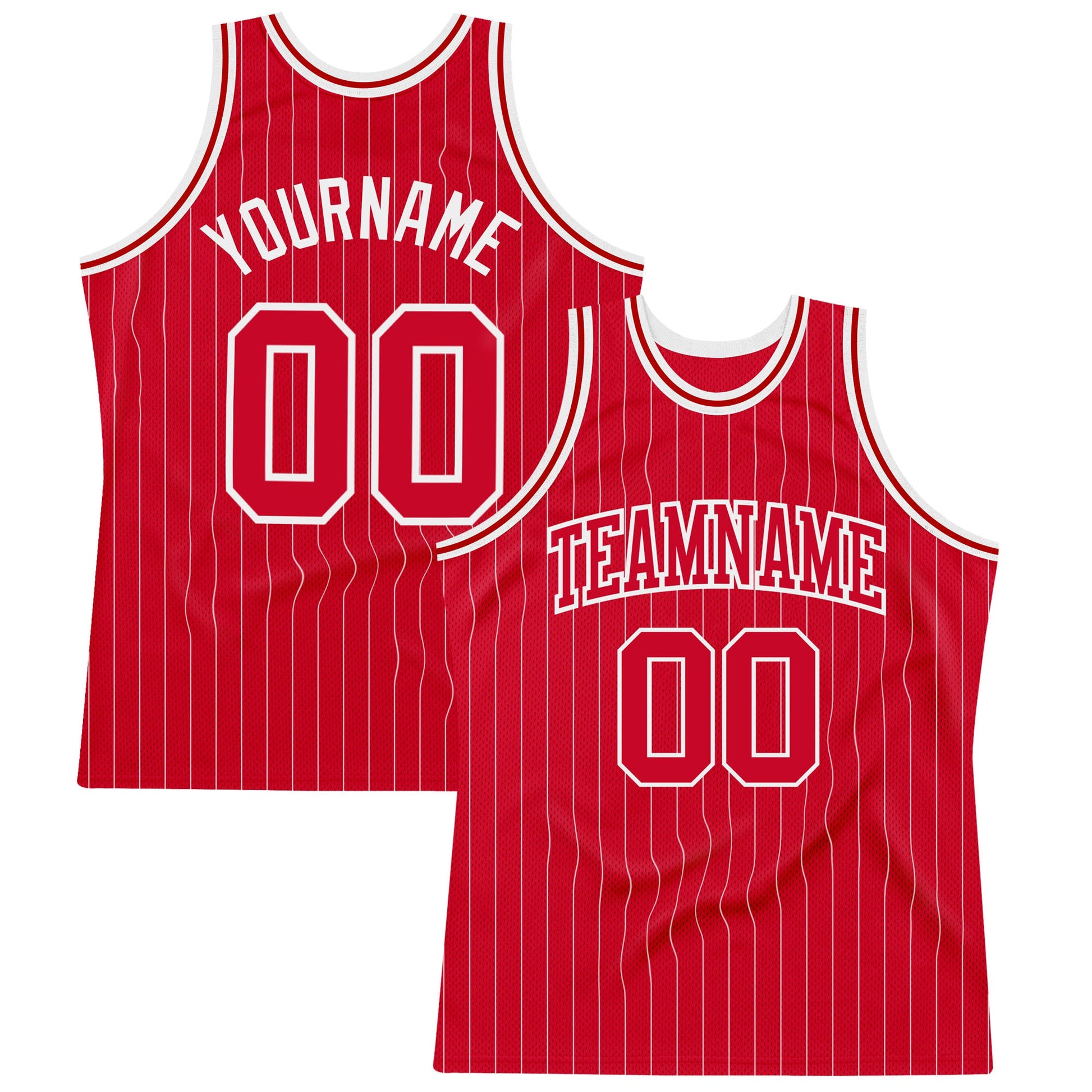 Custom Red White Pinstripe Red-White Authentic Basketball Jersey - Sky-Custom