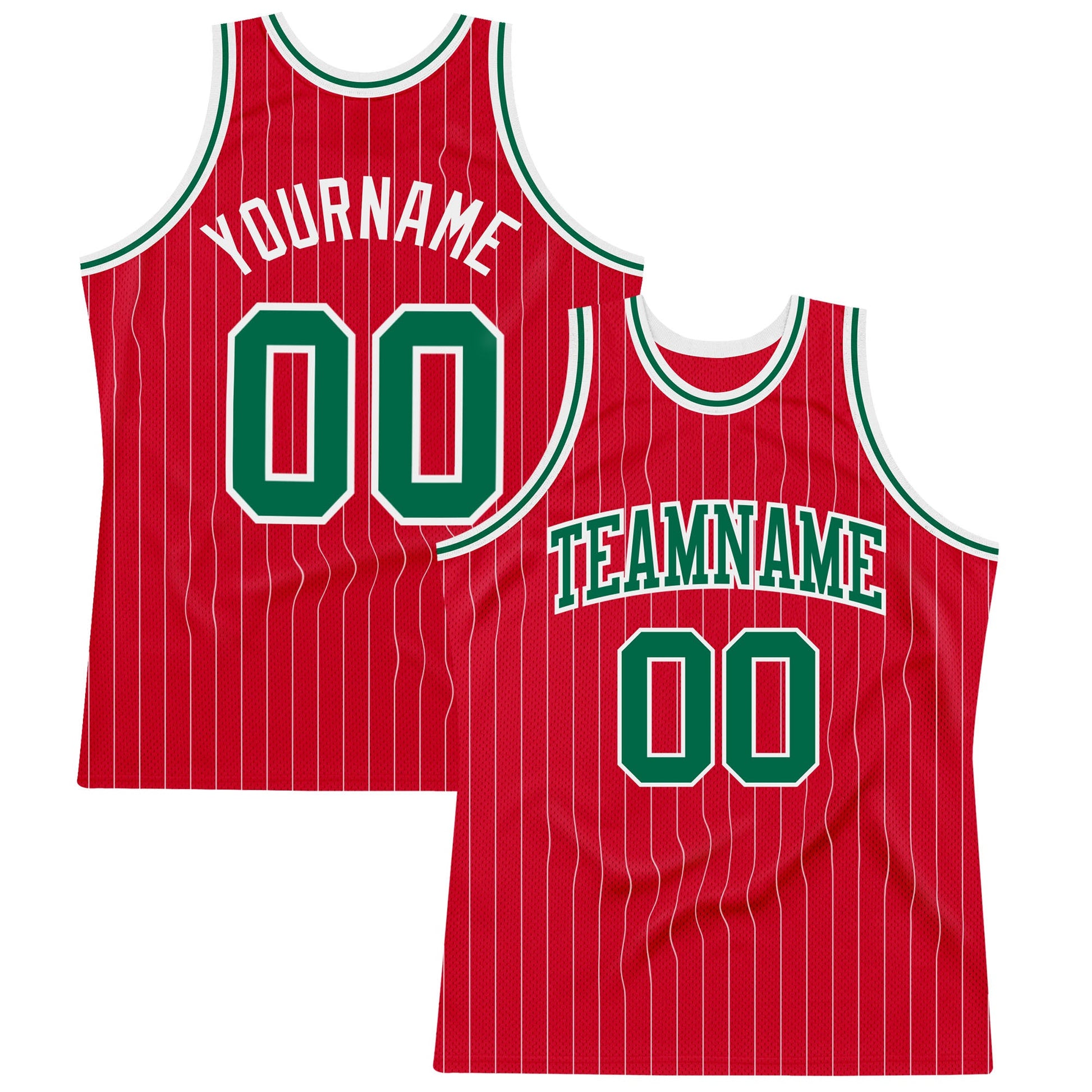 Custom Red White Pinstripe Kelly Green-White Authentic Basketball Jersey - Sky-Custom