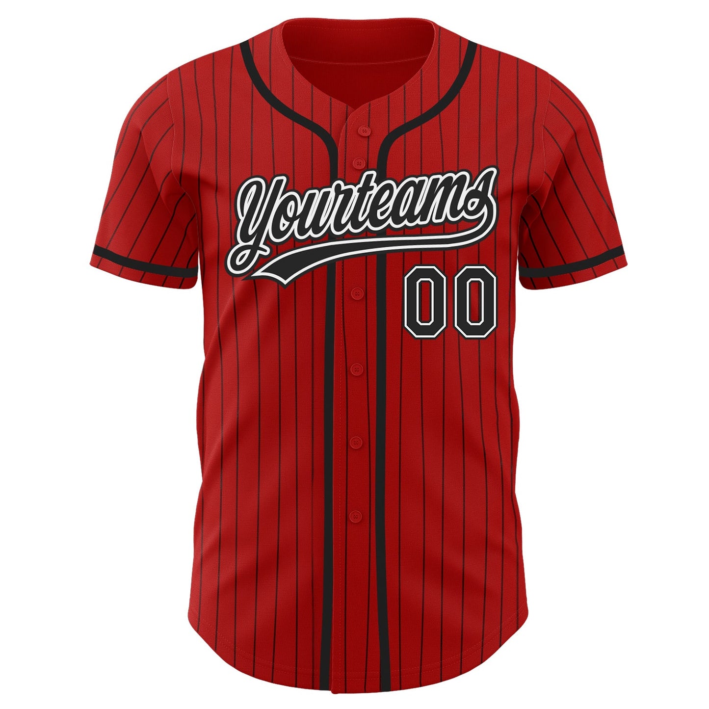 Custom Red Black Pinstripe Black-White Authentic Baseball Jersey - Sky-Custom