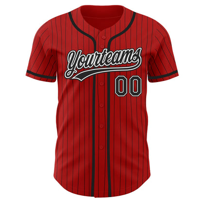 Custom Red Black Pinstripe Black-White Authentic Baseball Jersey - Sky-Custom