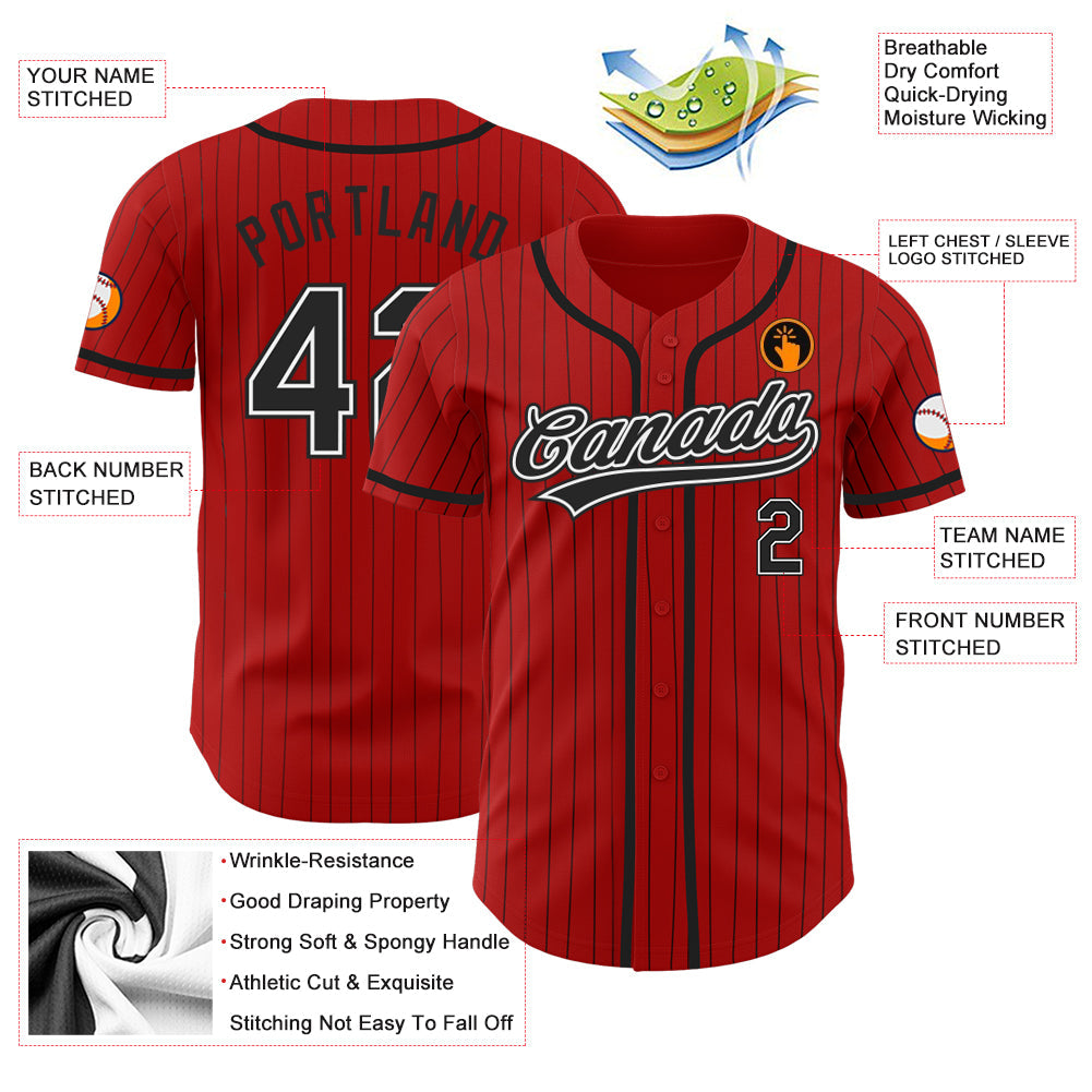 Custom Red Black Pinstripe Black-White Authentic Baseball Jersey - Sky-Custom