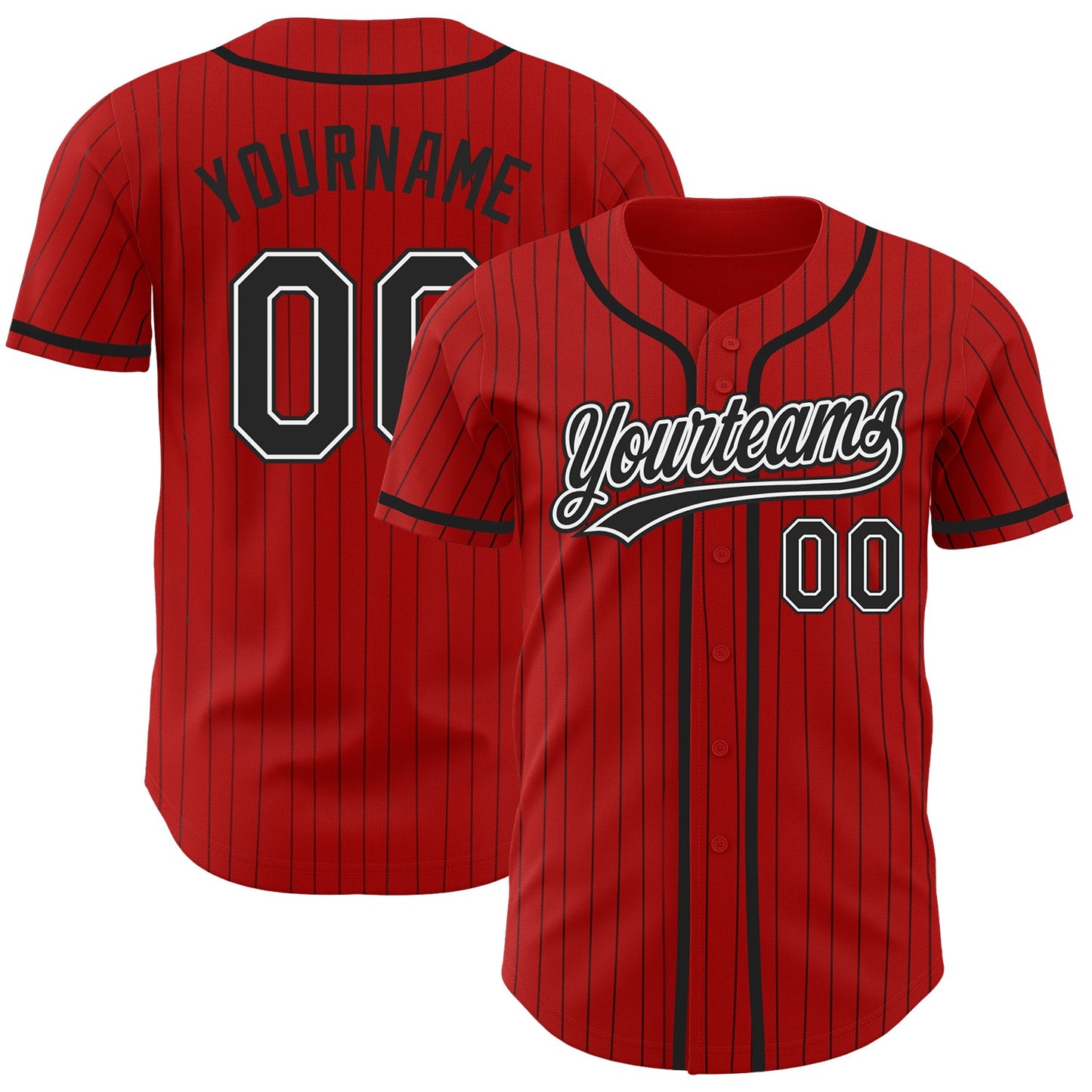 Custom Red Black Pinstripe Black-White Authentic Baseball Jersey - Sky-Custom