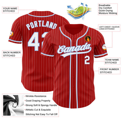 Custom Red White Pinstripe White-Light Blue Authentic Baseball Jersey - Sky-Custom