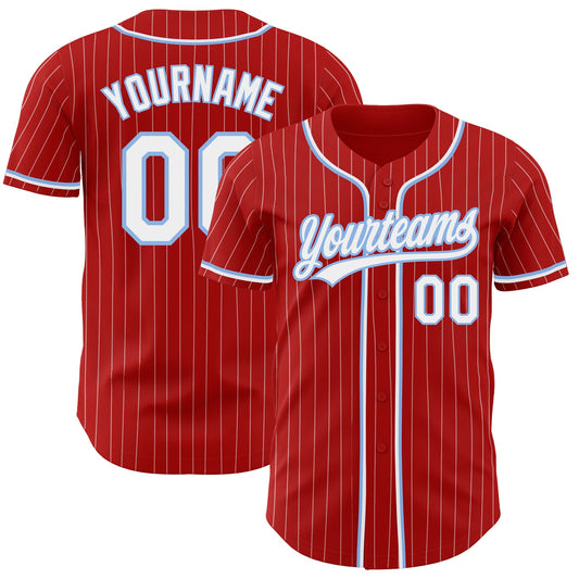Custom Red White Pinstripe White-Light Blue Authentic Baseball Jersey - Sky-Custom