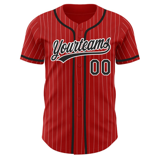 Custom Red White Pinstripe Black Authentic Baseball Jersey - Sky-Custom