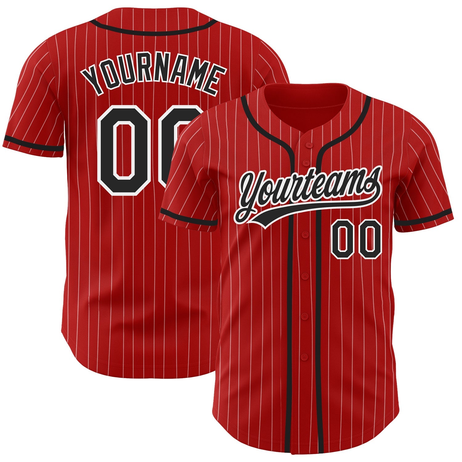 Custom Red White Pinstripe Black Authentic Baseball Jersey - Sky-Custom