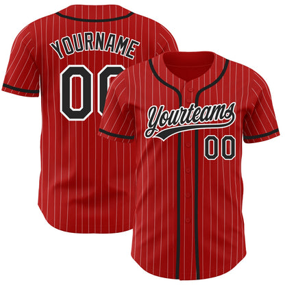 Custom Red White Pinstripe Black Authentic Baseball Jersey - Sky-Custom