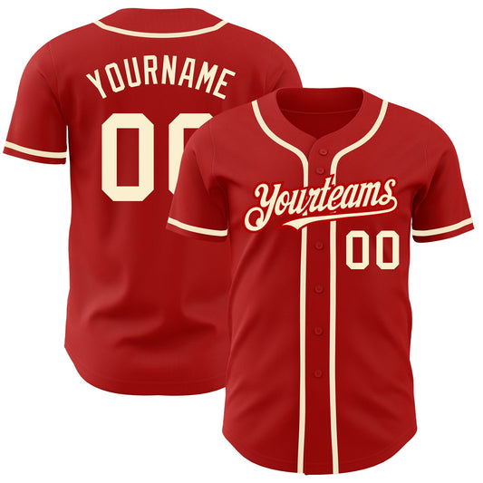 Custom Red Cream Authentic Baseball Jersey - Sky-Custom