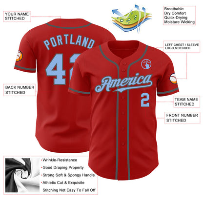 Custom Red Light Blue-Steel Gray Authentic Baseball Jersey - Sky-Custom