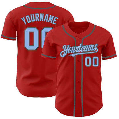 Custom Red Light Blue-Steel Gray Authentic Baseball Jersey - Sky-Custom