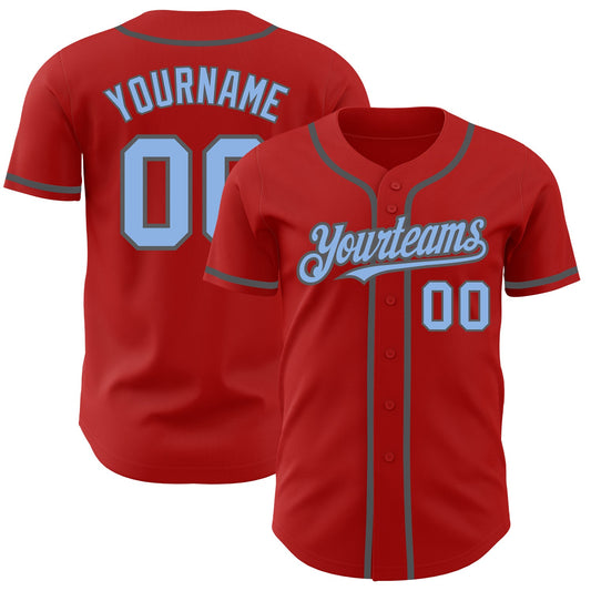 Custom Red Light Blue-Steel Gray Authentic Baseball Jersey - Sky-Custom