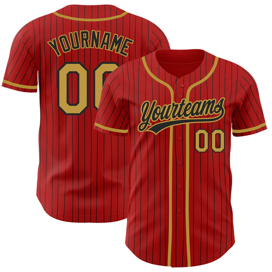 Custom Red Black Pinstripe Old Gold Authentic Baseball Jersey - Sky-Custom